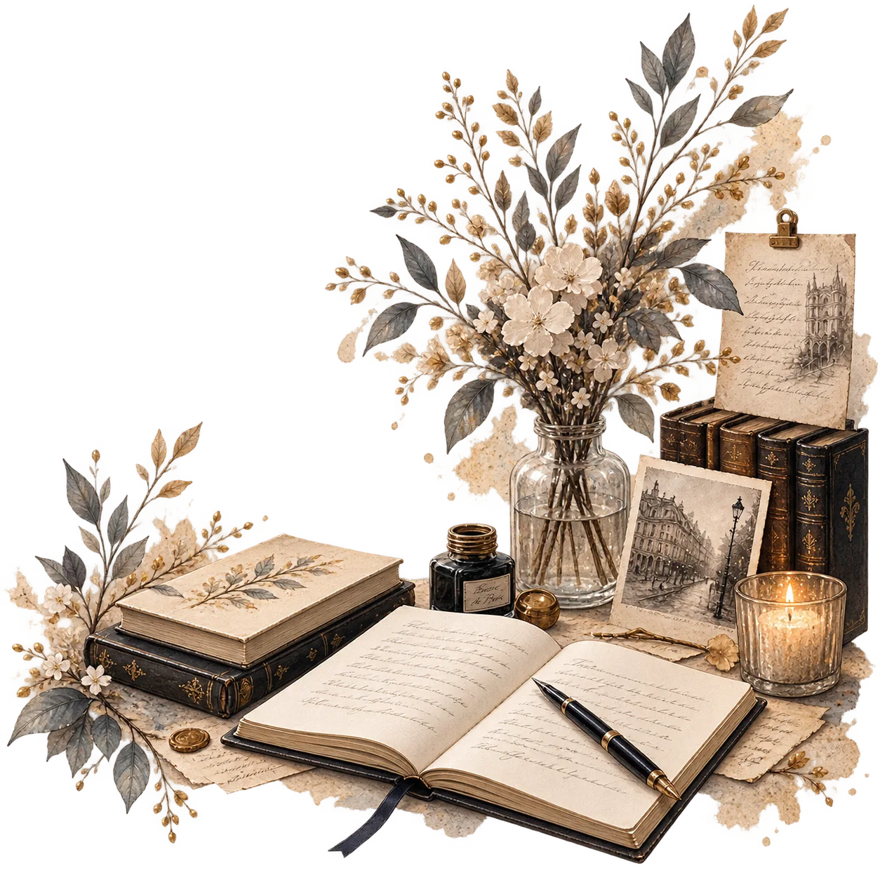 Carnet de notes et journal ouvert devant Paris