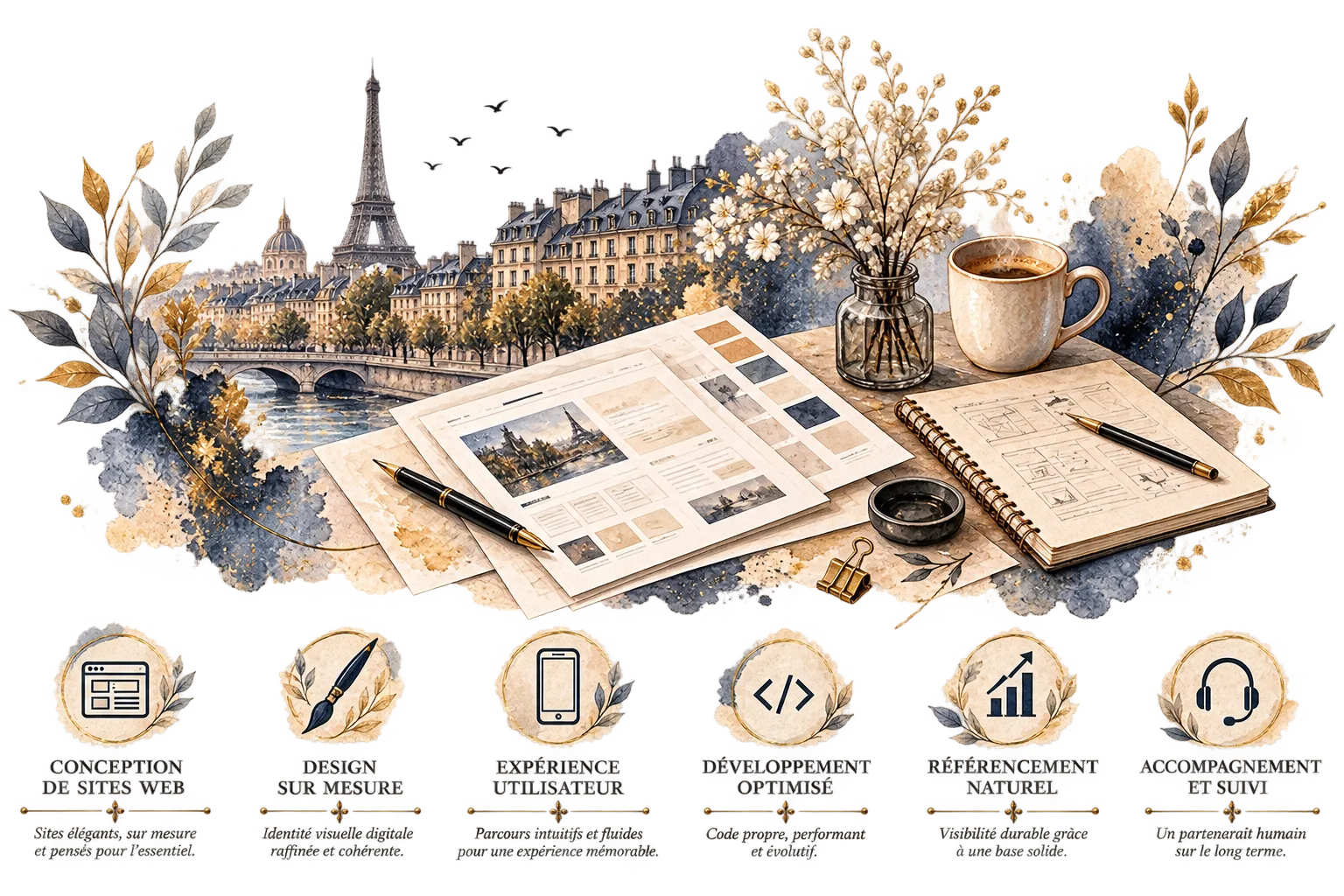 Maquettes, carnet et icônes des services de design web