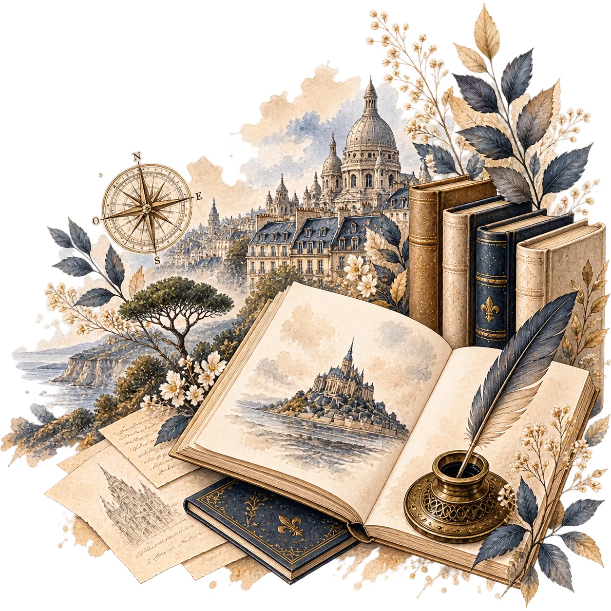 Books and classical bust